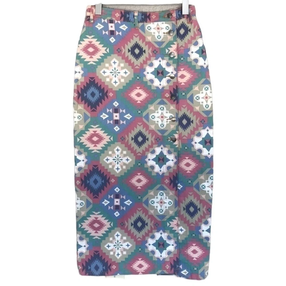 Vintage Niki-Lee California Southwestern Denim Maxi Skirt Size 7 USA - Picture 2 of 12